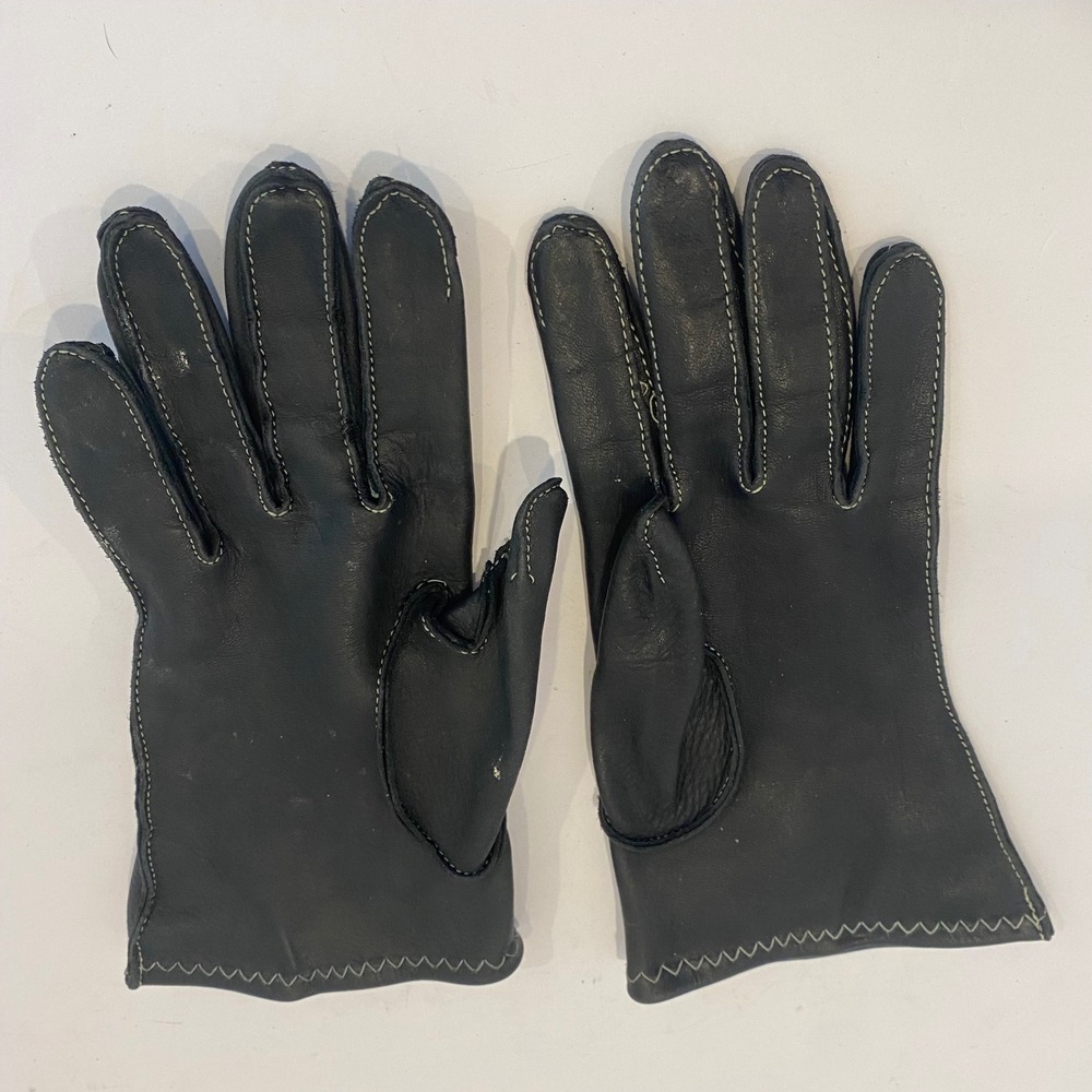 Taxidermy Studios Deerskin Leather Gloves Womens 6.5 Contrast Stitch Cadet - Picture 2 of 6